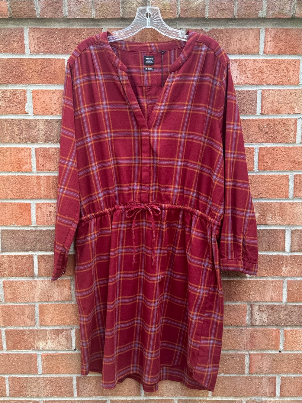 Prana Burgundy Plaid Loop To Pines Flannel Dress sz XL